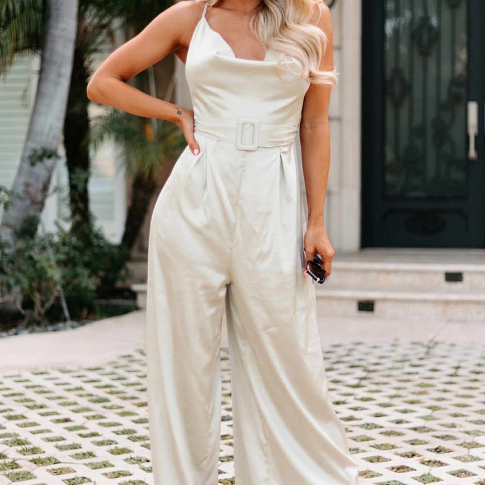 Satin Cowl Neck Jumpsuit (Champagne)